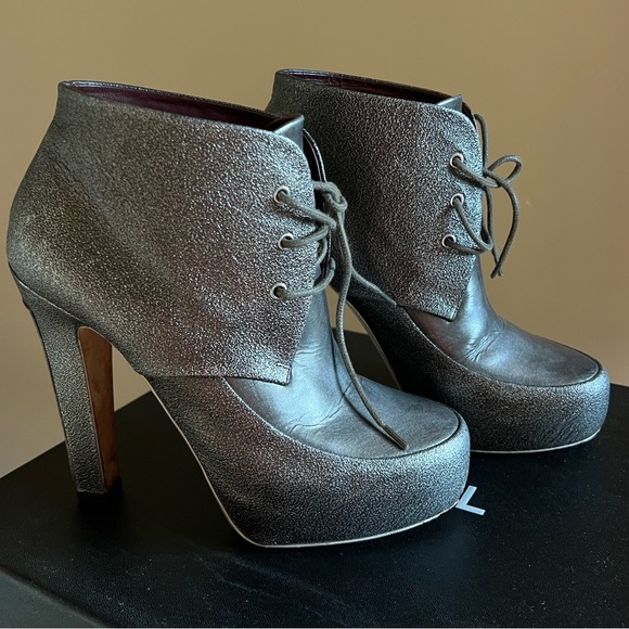 CHANEL lace up khaki booties heels - Picture 1 of 8